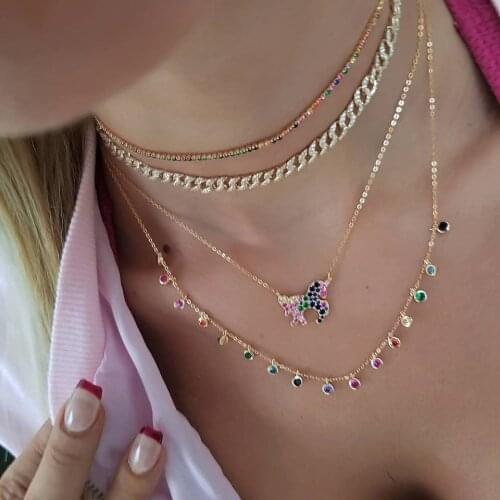 2019 sparkling cz paved iced out jewelry micro pave cz Gold filled hip hop big miami cuban link chain necklace for women 38cm