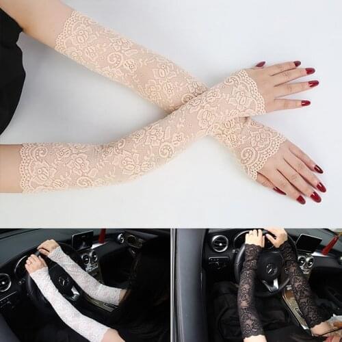 1 Pair Summer Ladies Sunscreen Gloves Ice Lace Arm Sleeves Driving Bicycles Blocking UV Arm Sleeves Long Fake Sleeves