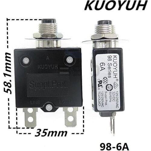 3Pcs Taiwan KUOYUH 98 Series 6A Overcurrent Protector Overload Switch
