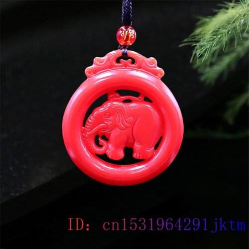 Red Jade Elephant Pendant Double sided Chinese Amulet Gifts Jewelry Jadeite Gemstone Natural Fashion Necklace Carved Charm
