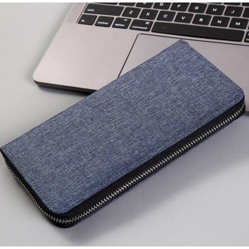 Men Fashion Multi-slot Large Capacity Canvas Card Cash Wallet Zipper Business Handbag Solid Color Money Bag