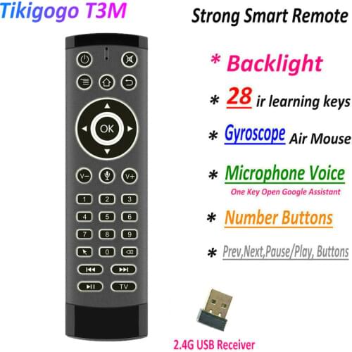 T3M Backlight 2.4G Gyro Air Mouse 28 IR Learning Google Voice Search for Android Smart TV Box PK G30s G20S Pro Remote Control