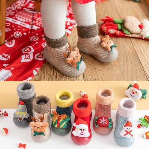Boys and Girls Christmas Socks Shoes Non-slip Floor Socks Baby Soft Rubber Soles Toddler Shoes Baby Socks Rubber Soles
