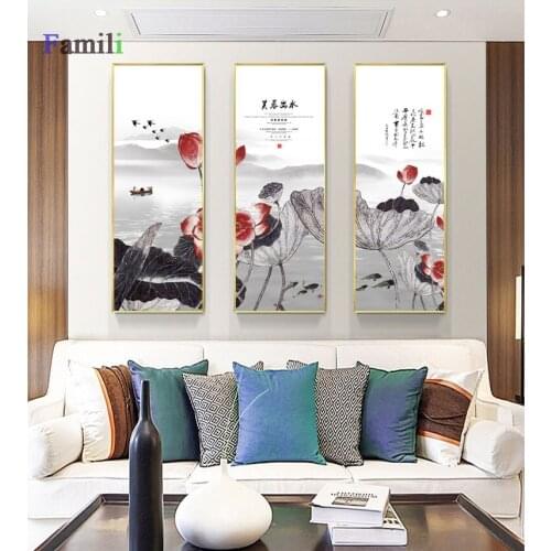 Modern Chinese painting 3pcs Canvas Painting Abstract Landscape Painting Prints For Pintura Living Room Bedroom Decor Wall Art
