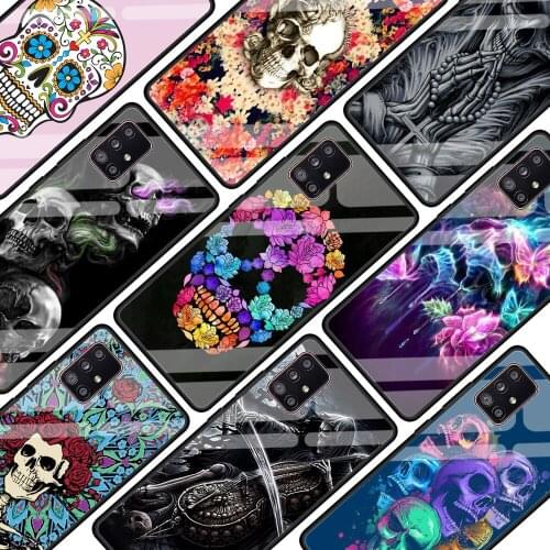 Floral Sugar Skull Glass Phone Case For Samsung Galaxy A51 A71 A21s A31 A91 A52 5G A41 A72 A11 A01 A21 EU A81 Cover Coque