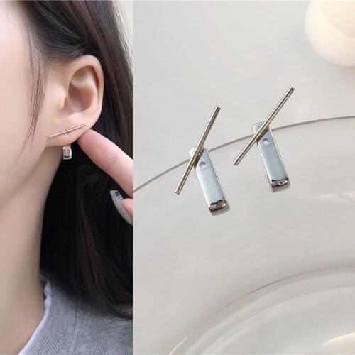 Punk Simple Solid Color Metal Stick Rectangle Hook Drop Earrings for Women Men Girl Ear Jewelry Wholesale 2021 Trend New Arrival
