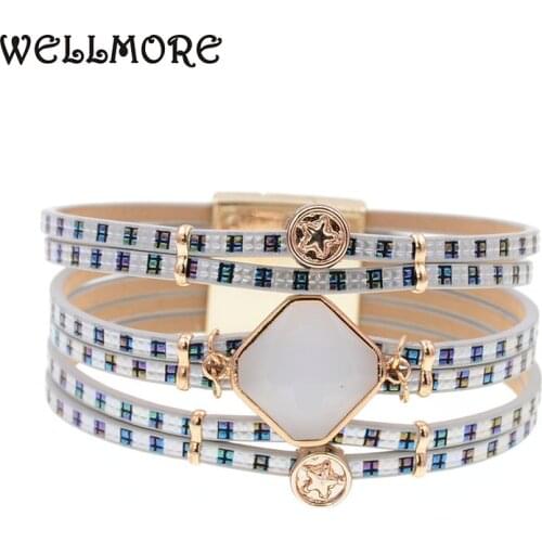 WELLMORE new stlye leather bracelets ,glass Bohemian bracelets charm bracelets wholesale jewelry for women