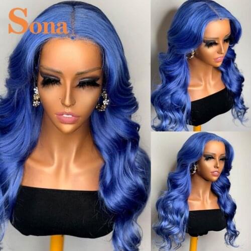 Light Blue Human Hair Wigs Body Wave Brazilian Remy 13X4 Colored Lace Front Wig 180 Density HD Lace Frontal Wigs for Women