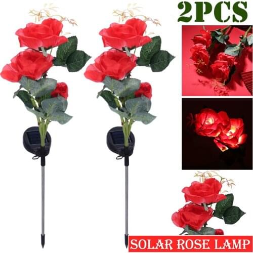 2Pcs New LED Solar Power Rose Flower Stake Lights Outdoor Garden Luminous Lamps For Decorative Flowerbed Lawn And Walkway