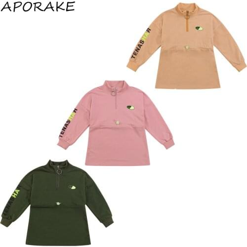 2021 4-9Y Kids Baby Girls Sports Dress Letter Print Turtleneck Zipper Tunic Long Sleeve Dress Spring Autumn Casual Clothes