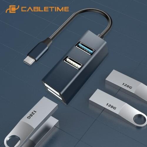CABLETIME USB C HUB to USB 3.0 5Gbps Fast Transfer SD TF Card Reader Type C USB A Converter for Laptop Printer Portable HUB H27