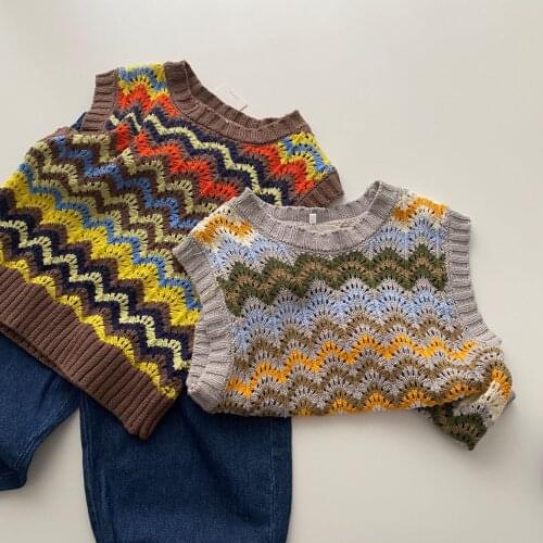 Knitted Baby Sweater Boys Vest Gentleman Infant Clothes Cotton Baby Girls Clothes Cardigan Toddler Vest Sweaters Sleeveless 1-7T