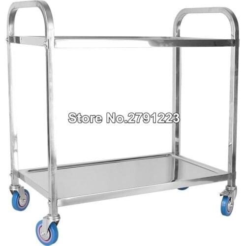 High Quality Commercial 2-Shelf 304 Stainless Steel kitchen Utility Cart with 4 casters