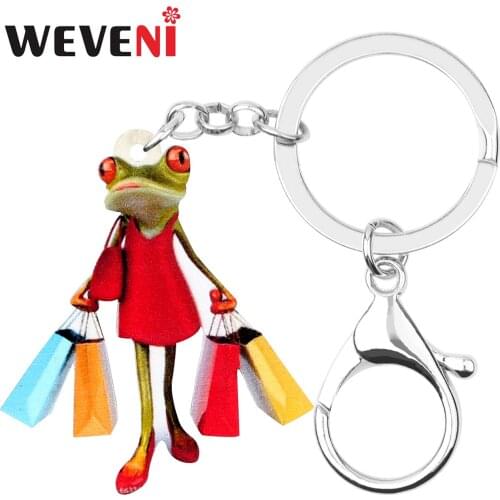 WEVENI Acrylic Shopping Lady Frog Key Chains Keychains Holder Fashion Animal Jewelry For Women Girls Gift Bag Car Charms Pendant