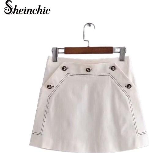 Designers Buttons Skirts Womens 2021 Summer Elegant High Waist A-line Mini Skirt