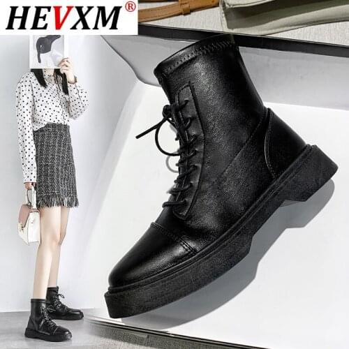2020 New Boots Women Motorcycle Shoes Platforms Ankle Boots Wedges Women Lace Up Casual Boots Black Leather High Heels Woman