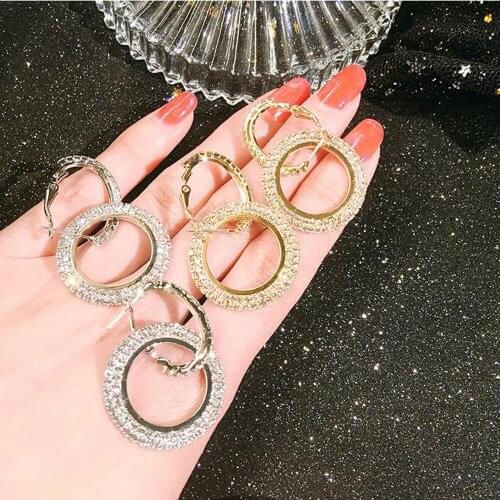 Crystal Round Drop Earrings Women Geometric Wedding Dangle Earrings Female Fashion Jewelry Hanging Crystal Circle Dangle