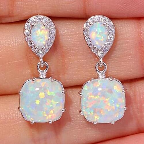 Women Fire Opal Inlaid Pendant Ear Stud Earrings Party Jewelry Accessory Pendant earrings earrings party jewelry accessorie gift