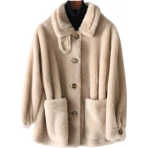Winter Womens Sheepskin Coat Fur Without Belt Square Collar Long Sleeve Loose Sheep Shearing Coat Temperament Warm Comfortable