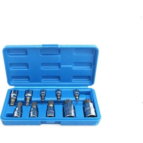 10Pcs Bit Socket Spanner 3/8"&1/4"&1/2" Triple Square Spline Set For Tamper-Proof Lug Nuts Cylinder Head Bolt Wrench