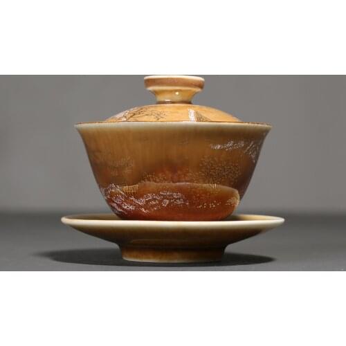 120ml Landscape Ceramic Tea Bowl Retro Kung Fu Tea Set Gaiwan Tea Tureen Drinkware Master Cup Teacup Teapot Teaware Home Decor