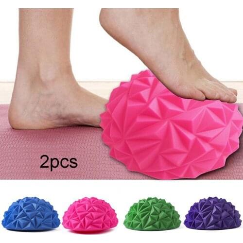 2pcFascia Foot Massage Hemisphere Balance Train Ball Spiky Massage Ball PVC Foot Trigger Point Stress Relief Yoga Ball Massager