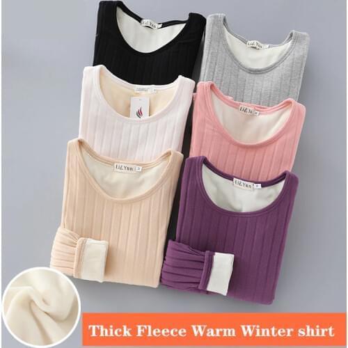 2020 Winter Warm T Shirt Thick Fleece Thermal Underwear Long Sleeve Stripe Cotton Tee Shirt Super Soft T-Shirt O neck Top Shirt