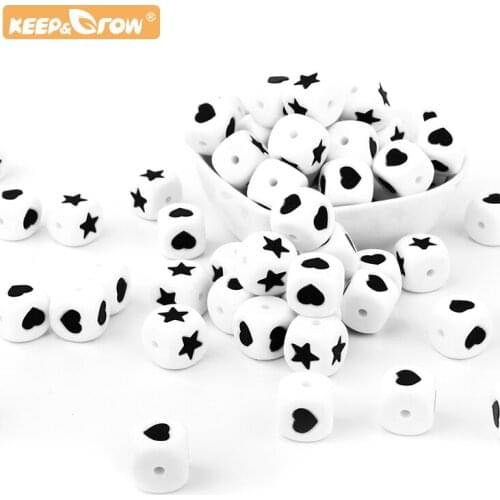 Keep&Grow 300pcs Silicone Star Heart Beads 12mm Baby Teether Beads Chewing Alphabet Bead For Personalized Name DIY Teething