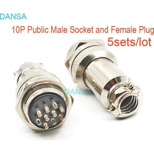 5pcs GX20 10 Pin 10P Aviation Plug M20 20mm Docking and Public Male Socket Female Plug Of Cable Metal Chassis Connector