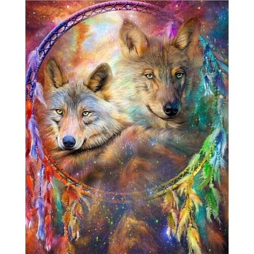 5D Diy Diamond Painting Feather Multicolor Wolf Cross Stitch Kits Full Diamond Embroidery Needlework Diamond Mosaic SSYP-146