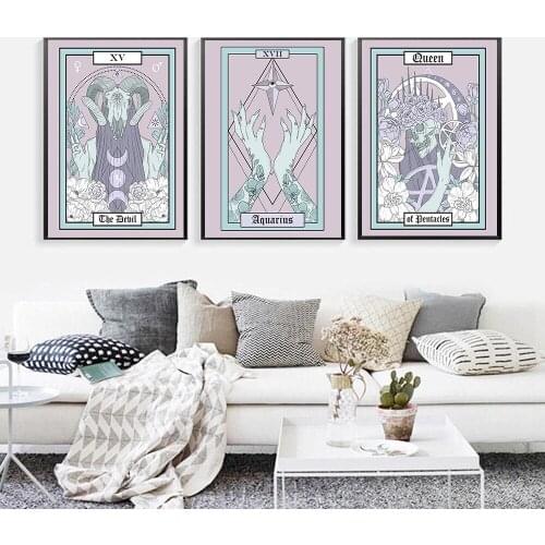 Abstract Amethyst Pastel Tarot Wall Art Pictures Canvas Painting Queen Aquarius Zodiac Posters and Prints Living Room Home Decor