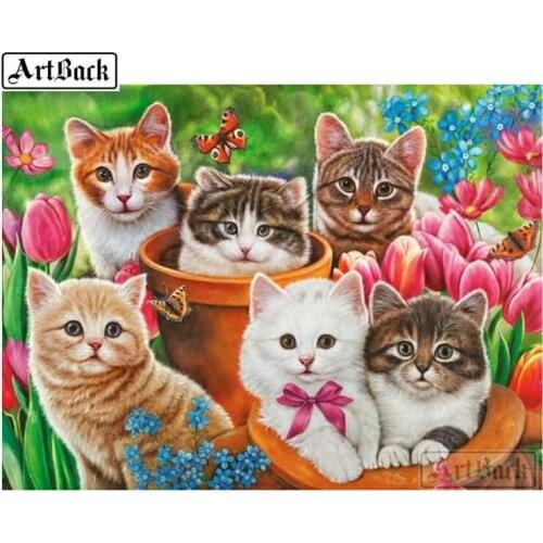 Full square drill full 5d diy diamond painting cat tulip home decoration 3D resin diamond cross stitch flower cat 40x50cm