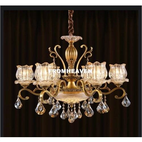 Free Shipping Bronze Color Antique Crystal Chandelier Lingting Luxurious Brass Crystal Lamp Lustre Suspension Home Deco Lighting