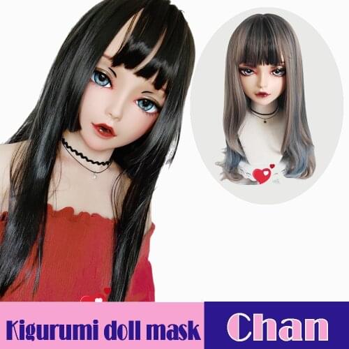 Chan-01)Female Sweet Girl Resin Half Head Kigurumi BJD Mask Cosplay Japanese Anime Role Lolita Mask Crossdress Doll Mask