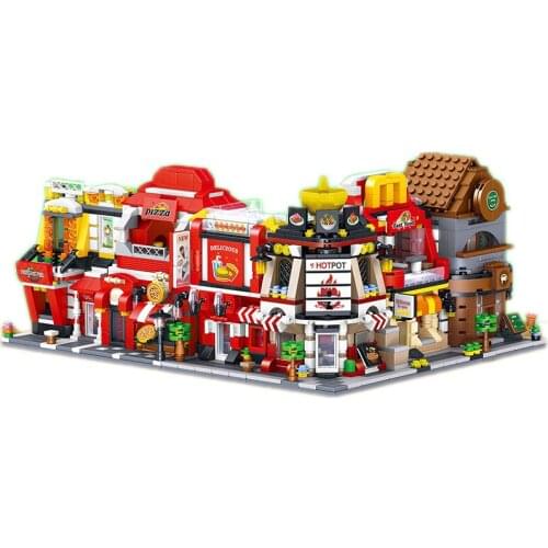 Pizza Shop Mini Diamond Building Blocks Coffee Shop Hot Pot Restaurant Western Fast Food Restaurant Chinese Brick Toy For Kids