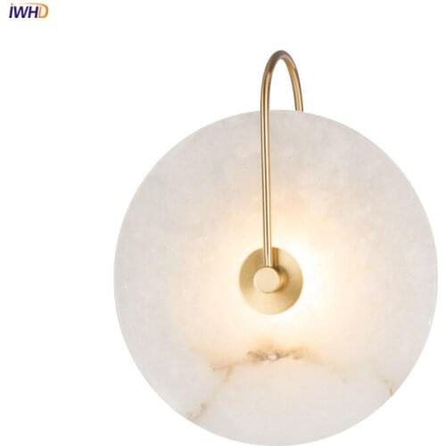 IWHD Nordic Style Marble Wall Lamp LED Beside Bedroom Bathroom Mirror Stait Creative Modern Wall Lights For Home Lighting