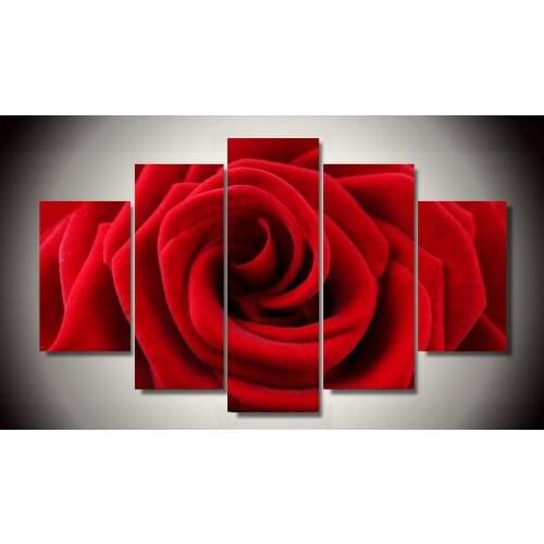 Print Painted Red Rose Oil Painting Reproductions 5 Piece Abstract Canvas Art Almond Flower Picture Modern Wall Decor