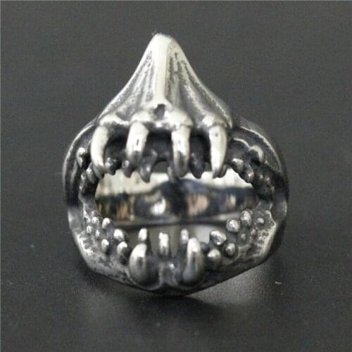 Support Drop Ship Demon Evil Mouth Ring 100% 316L Stainless Steel Jewelry Men Boys Monster Ring