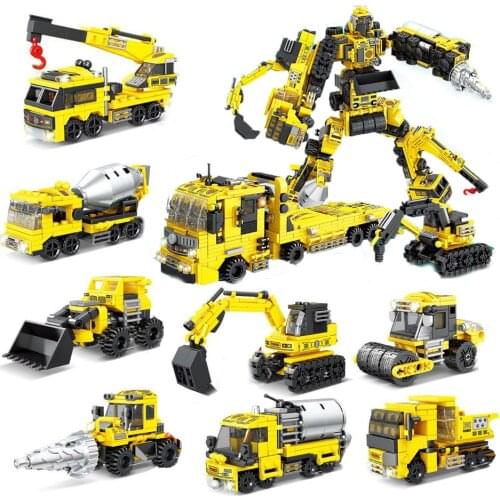 8 in 1 Transformation Engineering Robot Mecha Building Block 8 figures City Lifter Mixer Construction Bricks Toys For Children