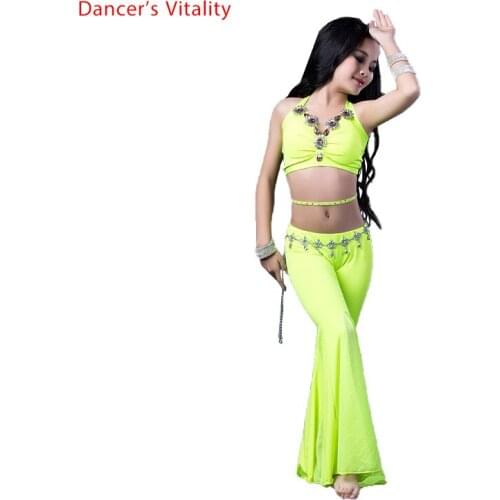 2018 New Girls Belly Dance Clothes Top+trousers+Waist chain 3pcs For Girls Belly Dance Suit tassel Dance Suit