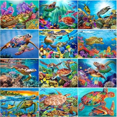 Beautiful Underwater 5D DIY Diamond Painting Tortoise Mosaic Full Square Round Drill Diamond Embroidery Crafts Kit Decorative