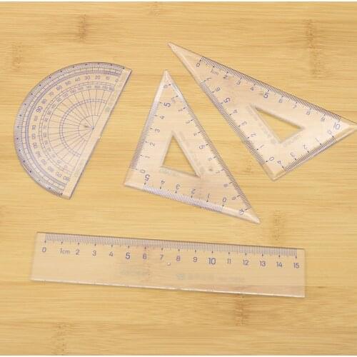 4 Piece Ruler 15cm Square Plate Length 10cm and Protractor Office and School Supplies Drawing Kit