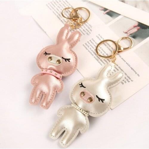 Cute piggy key chain girl female kawaii keychain piggy green PU leather keychain bag gift bag pendant jewelry accessories