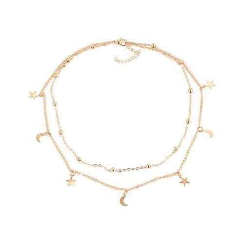 Multilayer Exquisite Lasso Moon Star Necklace Layered Necklace for Women