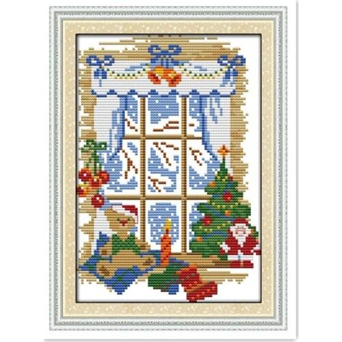 Hecho a mano de punto de cruz DMC 14CT 11CT kits,Winter Christmas window sewing embroidery cross stitch decorated home
