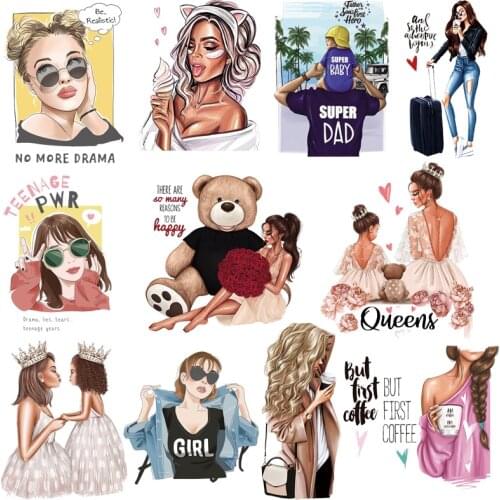 Fashion Girl Patches On Clothes Iron On Transfers For Clothing Cartoon Patch Sticker Appliques Thermo Stickers On Clothes Stripe