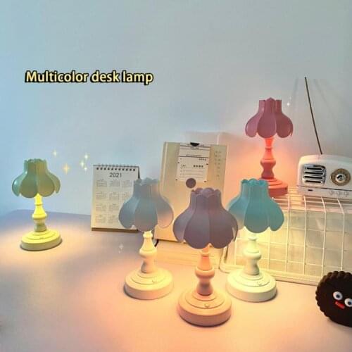 Lotus Table Lamp Mini Night Light Nostalgic Retro Desk Lamp USB Rechargeable Bedside Desktop Eye-protective Light Home Decor