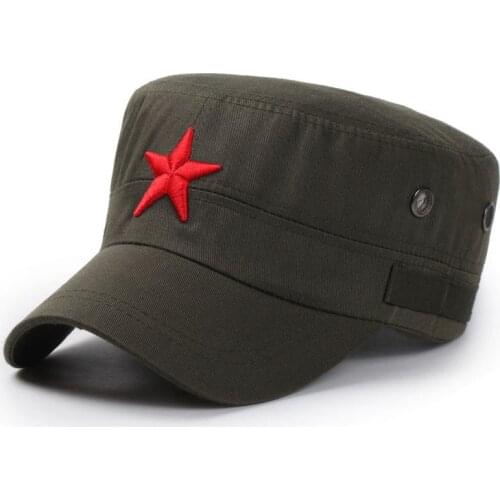 2017 new 3D Red Star Embroidery Bone Cap Black Army Green Flat Top Hats for Men Women Army Gorras Boina Outdoor Sun Hat