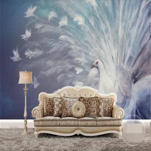 Custom wallpaper European oil painting white peacock background wall decoration waterproof quality material