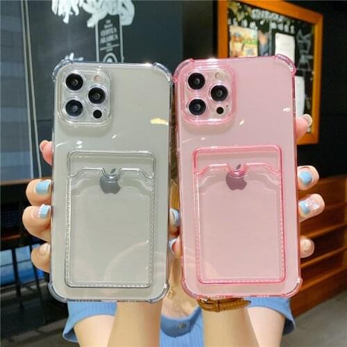 Shockproof Silicone Phone Case For iPhone 12 11 Pro Xs Max Lens Protection Case on iPhone SE X Xr 7 8 Plus Card Case Back Cover